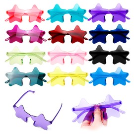 Meisuitd 12 Pairs Star Shape Sunglasses Rimless Cute Pentagram Sunglasses Colorful Transparent Candy Glasses Bachelorette Party Cool Sunglasses Favor, Unisex Party Glasses