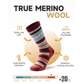 PULlOU Thermal Socks Merino Wool Socks for Men Women Breathable Winter Warm Thick Socks for Work, Hiking, Running, Skiing and Outdoor Sports, 3 Pairs