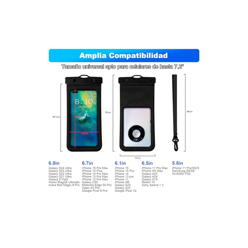 Lostrain Funda Impermeable Móvil Celular 2Pzs,IPX8 Protector de Celular para