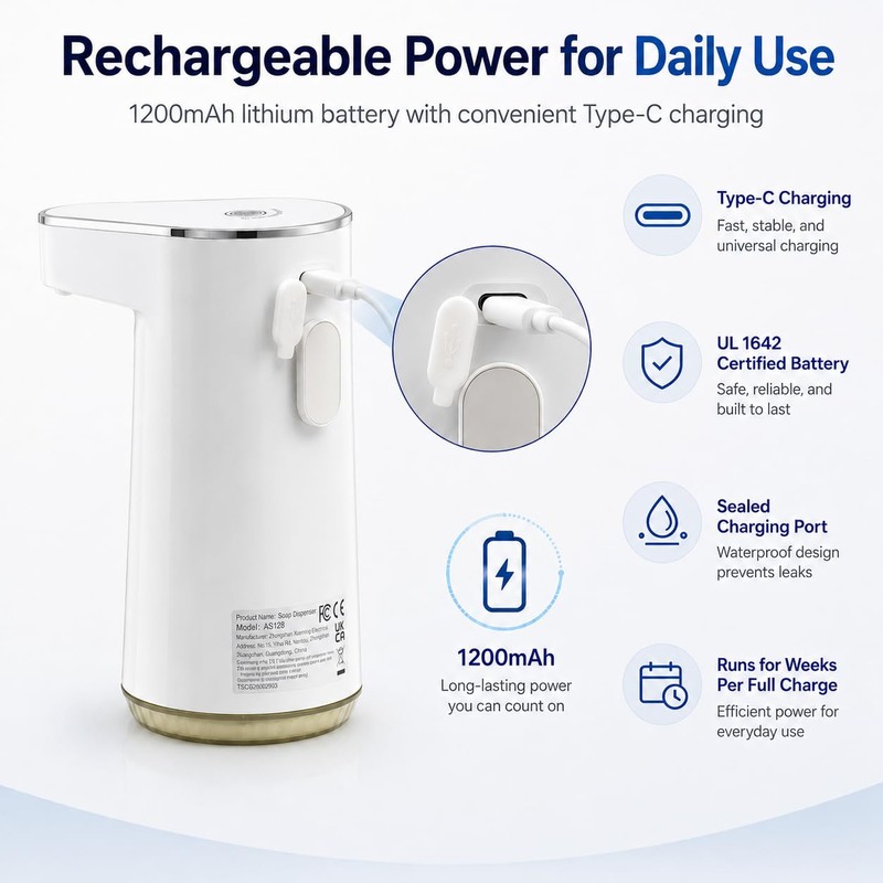 LGURT Touchless Soap Dispenser Automatic, Rechargeable Foaming Hand Soap