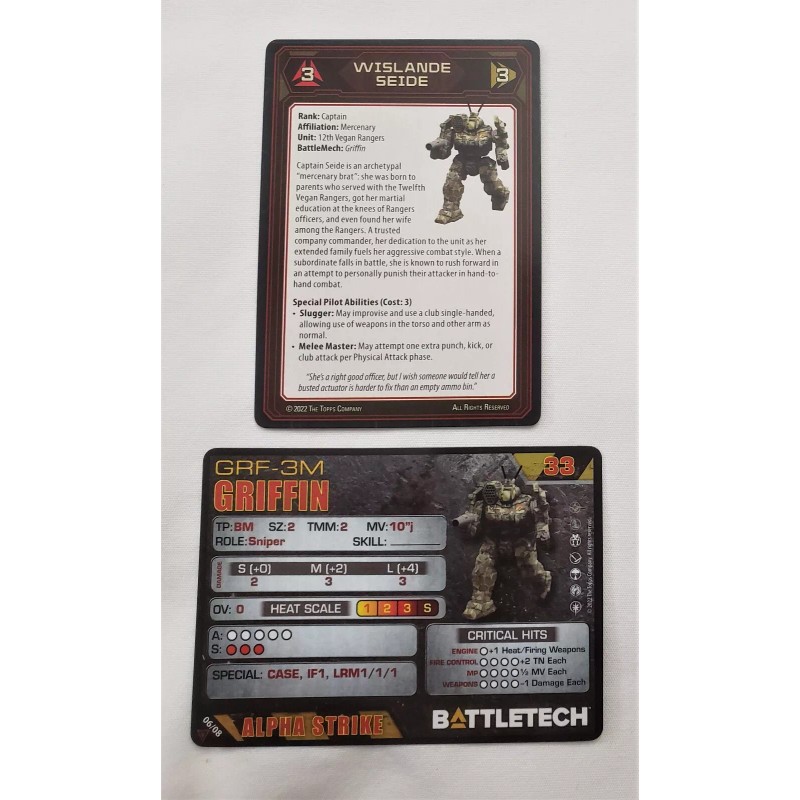 Catalyst Game Labs Battletech Griffin Mech + Alpha Strike Cards