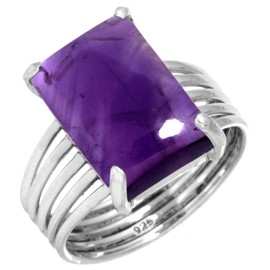 Jeweloporium 925 Silver Ring for Women Size S Violet Real Amethyst Stone Costume Silver Ring Friendship Day Gift Vintage Jewelry