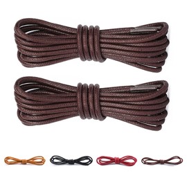 CCSOFTIME 2 Pairs Round Waxed Brown Shoe Laces,110cm Dress Heavy Duty Boot Laces for Leather Oxford Brogues Derby Desert Formal Boots,2.5mm Thin Shoelaces for Women Men Kids,Brown 110cm