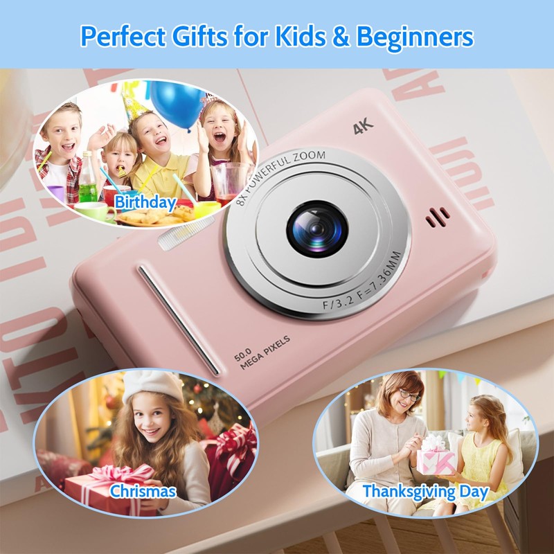 Kids Camera, Dual Lens UHD 4K Vlogging Camera, 48MP Digital