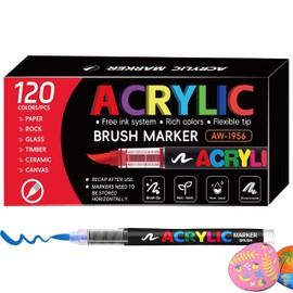 CSLIMNB 120 Colors Permanent Acrylic Paint Markers - Brush Tip Pens set for Rocks Wood Glass Ceramics Fabric Paint for Coloring,Painting,DIY Drawing for Adults