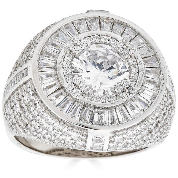 Men's Real Solid 925 Sterling Silver -18mm Circular Baguette Solitaire