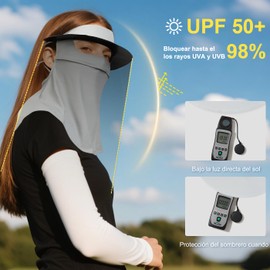 Duwinja UPF 50+ Máscara de Protección Solar para Mujeres, Polaina de Seda de Hielo para el Cuello, Protección UV Pasamontañas Transpirable, Gorra de Máscara para Senderismo/Jardinería-Gris