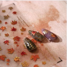 Autumn Maple Leaves Nail Stickers, 5D Embossed Maple Leaf Nail Art Decals, Thanksgiving Self-Adhesive Decoration Fall Nails Supplies for Women Girls DIY Manicure