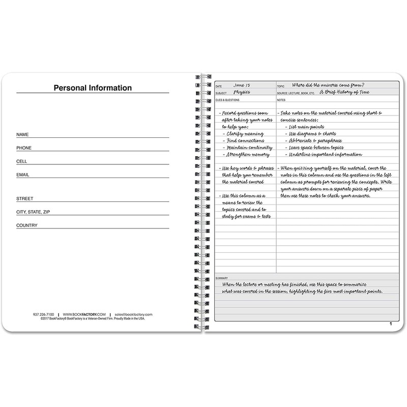 BookFactory Universal Note Taking System (Cornell Notes) / NoteTaking Notebook