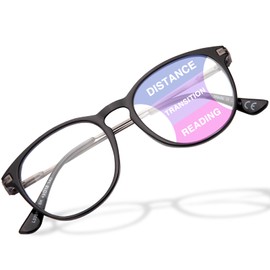 DEHOTRE Progressive Multifocal Reading Glasses Women No Line Bifocal Transition Readers Clear Top Round Lens Polycarbonate Frame Metal Temple Black 2.00