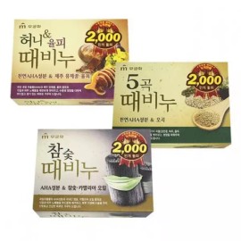 Mugunghwa 무궁화 때비누 샤워 목욕 비누 클렌징 세안 3종 [참숯때비누] Hibiscus Casting Soap Shower Bath Soap Cleansing Face Wash Set 3 Types [Charcoal Casting Soap]