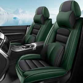 Cscevt 2 Seat Covers for Car Fit for Chevy Bolt EV 2017-2023 Leather Seat Covers Breathable Waterproof Seat Protectors (Black-Green,Deluxe) Automotive Seat Covers with Airbag