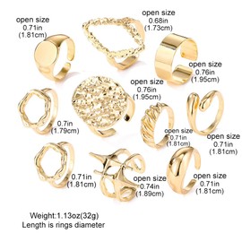 vdwv Gold Chunky Rings Set for Women Unique Non Tarnish Stackable Statement Rings Silver Thick Dome Irregular Open Finger Rings Pack Trendy Rings, Alloy Steel, No Gemstone