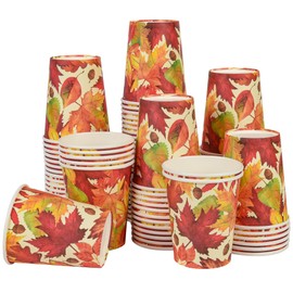 Elyxio 100Pcs Fall Party Cups Maple Leaves Paper Cups Thanksgiving Harvest 9oz Disposable Drinking Cups Watercolor Fall Leaf Beverage Cups for Hot Cold Drinks Coffee Party Supplies