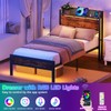 Furnulem Bed Frame Twin Size with LED Lights & Charging