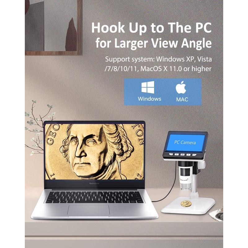 4.3" Coin Microscope - Aopick LCD Digital Microscope 1000X, 1080P