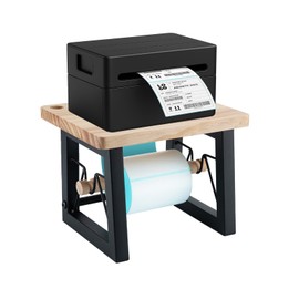 Label Holder for Rolls and Fan-fold Labels, Wooden Thermal Label Roll Holder for Desktop Small Printer, Thermal Shipping Label Printer Stand for Home, Office, Garage Business (Brown)