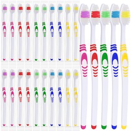 25 cepillos de dientes a granel, envueltos individualmente, juego de cepillos de dientes desechables manuales para adultos o niños, hecho con una cabeza mediana suave y grande, multicolor, juego de artículos de aseo de viaje oral