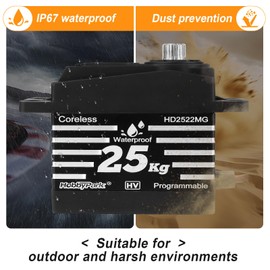 HobbyPark Waterproof RC Servo High Torque Coreless Motor Metal Gear RC Digital Servo Parts for 1/8 1/10 RC Crawler SCX10 TRX4 RC Truck RC Car Buggy RC Basher Control Angle 90°-180° (25kg Torque)