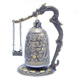 CYRAN Fengshui Vintage Small Dragon Bell Buddhist Collectibles Ornaments, Good Luck Bell, Home Office Decor Meditation