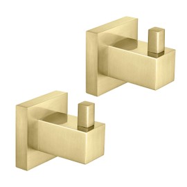 KIBI Cube Bathroom Towel and Robe Hook | 2-Inch Solid Brass Wall Mounted Hooks for Bathroom and Closet, Heavy-Duty Design, Corrosion-Resistant | Brushed Gold, KBA1501 (Pack of 2)