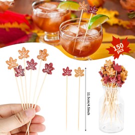 FOIMAS 150pcs Maple Leaf Cocktail Picks,Fall Leaves Toothpick Skewers Food Pick for Appetizers Drink Fall Party Decoration Supply