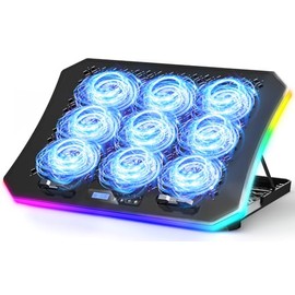 KeiBn Almohadilla enfriadora mejorada para laptop para juegos con 9 ventiladores RGB silenciosos, almohadilla de enfriamiento para portátiles de 15.6 