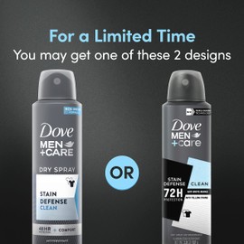 Dove Men+Care Antiperspirant Deodorant Stain Defense Clean Dry Spray For Men Anti-White Marks & Yellow Stains, 72-hour Sweat and Odor Protection with Triple Defense Technology 3.8 oz