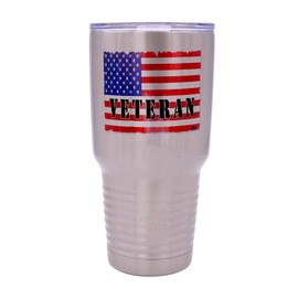 Rogue River Tactical USA Flag Military Veteran 30 Oz.Travel Tumbler Mug Cup w/Lid Vacuum Insulated Hot or Cold