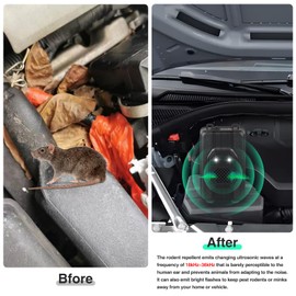 2Pack Ultrasonic Rodent Repellent for Car Engines,Under Hood Ultrasonic Mouse Repellent with 2 LED Strobe Lights,Plug-in&Battery Powered,Keep Rats,Mice,Squirrels Away from Vehicles,Attics,RVs,Garages