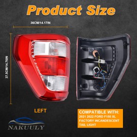 Nakuuly Tail Light Assembly Compatible With 2021 2022 2023 Ford F150 F-150 XL Left Driver Side Taillight Brake Lamps with Bulb and Harness Replace ML3Z-13405-E