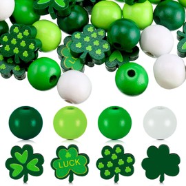 160 Pieces St. Patrick's Day Wood Beads for Craft Luck Shamrocks Green White Wood Spacer Beads Farmhouse Wooden Beads for DIY Craft Garland Jewelry Making Home Decor Shamrocks Ornament Set