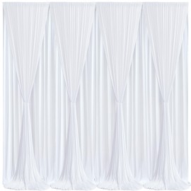 White Backdrop Curtains 8 Panels, 10 Feet Wrinkle-Free Polyester Photography Backdrop Drapes for Wedding Baby Shower Party Background Backdrop Stand- 32 X10FT (White)