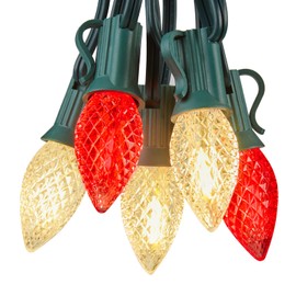 C7 LED Christmas Lights Outdoor Red & Warm White, 100FT Christmas String Lights with 100 Plastic Bulbs, Traditional Hanging Holiday Lights for Christmas Tree Patio Fence Roofline Xmas Decorations