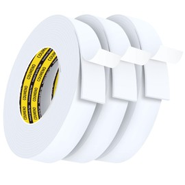 COUMENO 3 Pack Single-Sided Adhesive White Foam Tape, Single-Sided Sealing Strip Foam Pad Sponge Tape Window Weatherproof, Self-Adhesive Insulation Sealing Tape (White)0.98inX16.4FT