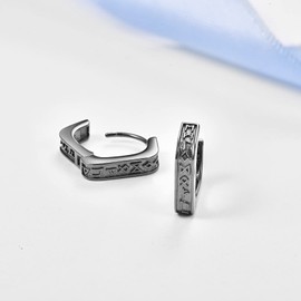 KINGWHYTE Viking Creole Earrings 925 Sterling Silver Rhombus Earrings Viking Rune Jewellery Gifts for Men Women (Black), Sterling Silver