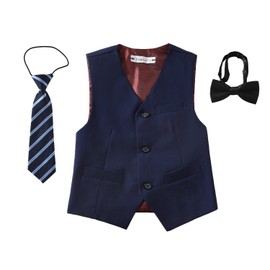 Yuanlu - Juego de chaleco de 3 piezas con pajarita y corbata, Azul, 6