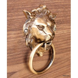 eSplanade Brass Lion Face Mouth Door Knocker, Door Accessories, Gate Knocker (5.5" Design 3)