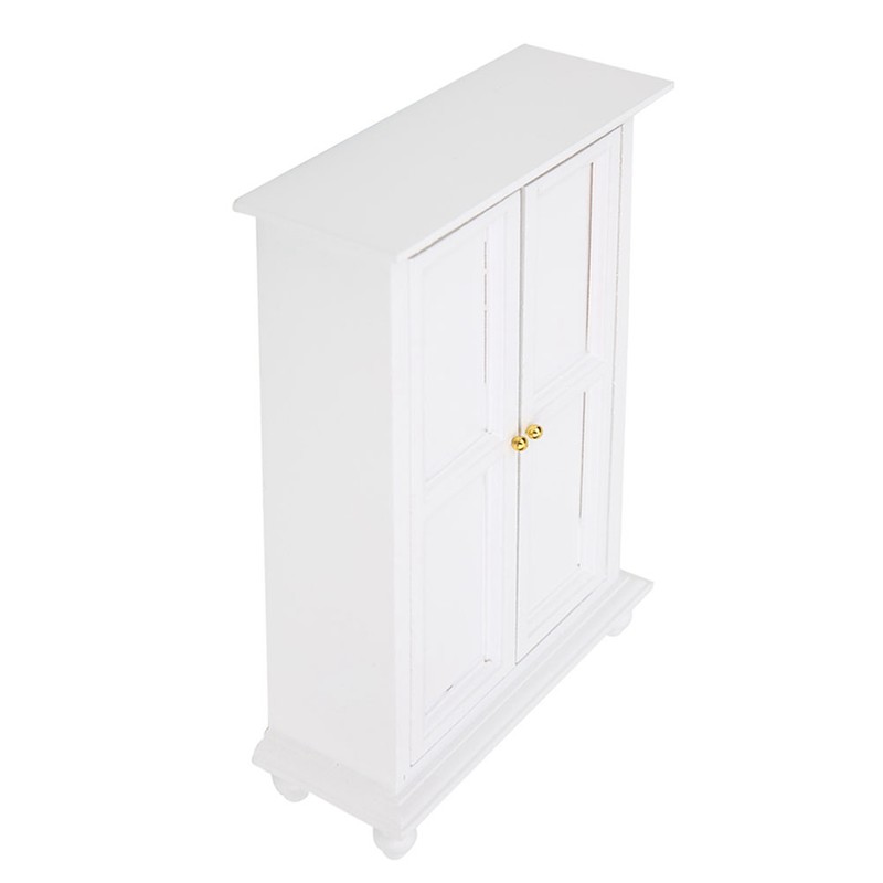Miniature Doll House Wardrobe White Wooden Double Door Household Closet