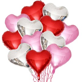 Pack of 12 Heart Foil Balloons, 18 Inch Heart Balloons, Helium Heart Balloons, Heart-Shaped Balloons for Valentine's Day, Wedding, Birthday, Engagement, Bridal Shower