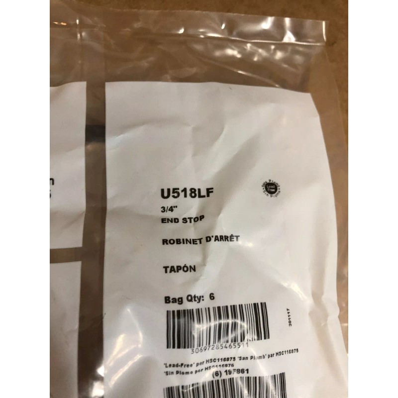 SHARKBITE U518LF, 6-PACK, BRASS END STOPS, 3/4" , PUSH-TO-CONNEC