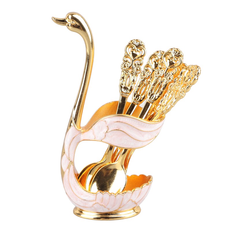 Coffee Spoon Holder Elegant Swan Shaped Alloy Mirror Polish Rich