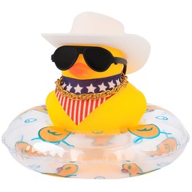 wonuu Rubber Duck Car Decorations Cute Car Accessories Dashboard Car Ornament with West Cowboy Hat Swim Ring Colour Necklace and Sunglasses, B_White Horizontal Scarf Clear Ring