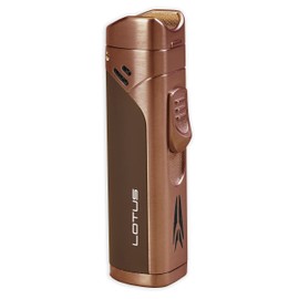 Lotus Monarch Cigar Lighter with Quad Wind-Resistant Torch Flames, All Metal Housing, Fold-Out Cigar Punch, Cigar Rest Cap, Tinted Fuel Level Window (Chrome & Blue)