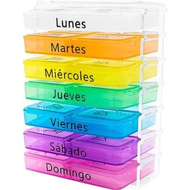 Pastillero Semanal en Español - Caja Organizadora con 4 Tomas por Día para Desayuno, Comida, Cena y Noche caja organizadora- Sistema Braille para Personas con Discapacidad Visual