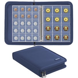 JUNDUN Fireproof Coin Collection Album for Collectors, Waterproof Coin Collection Holder Album with 260 Pockets, Coin Collection Organiser Storage Box Case Album for 20/25/27/30/ 38mm Coin(Blue)