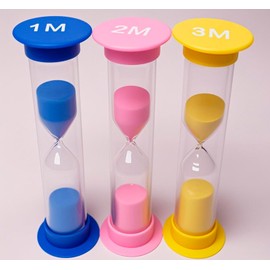 Sand Timer 3 Colorful Small Hourglass for Kids Acrylic Covered Sandglass Clock 1Min / 2Min / 3 Min for Toothbrush Board Game Classroom Office (3 Pack-1/2/3 Min)
