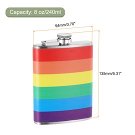 QUARKZMAN Hip Flask for Spirits 8 oz 240 ml Stainless Steel Leak-Proof Water Bottle for Camping Hiking Outdoor Activities Rainbow
