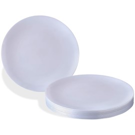 Silver Spoons Opulence Collection Modern White Disposable Plastic Dinner Plates - 10.25" (Pack of 10) - Perfect for Weddings, Parties & Special Events