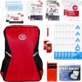 72 HRS Essential Emergency Survival Kit - Heavy Duty 72 Hour Bug Out Bag Survival Kit for Earthquake, Hurricane, Tsunami, Winter, Blackout - Include Emergency First Aid Kit, Water, Food (Red 2 Person)